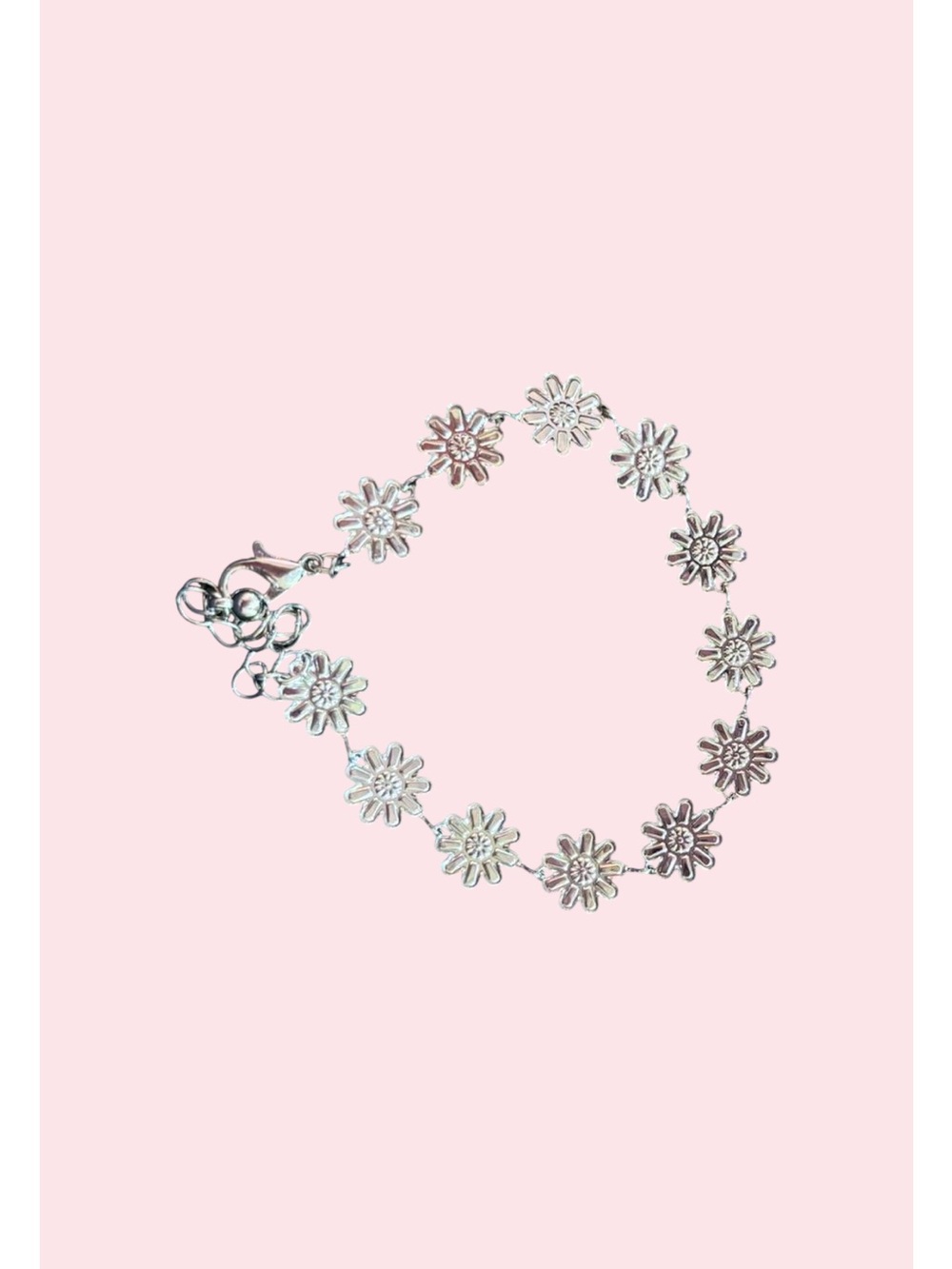 Sterling Silver Daisy Link Bracelet - Silver Floral Chain